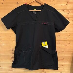 Women’s WonderWink WonderFlex Black Scrub Top, NWT, Size Large